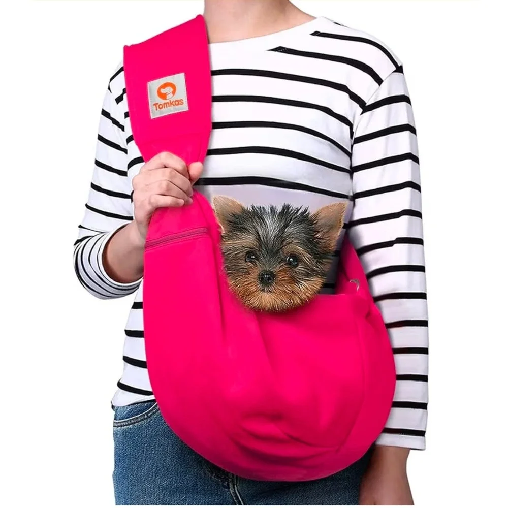 Tomkas Small Dog Carrier Sling Hot Pink Adjustable Strap Hands Free Pet Bag